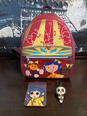 Loungefly Red Coraline Small  Backpack with Card Holder And Fob